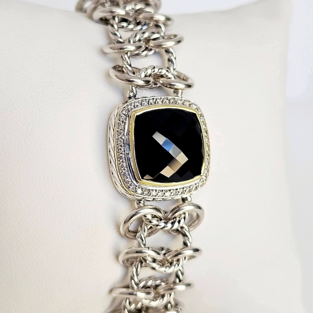 David Yurman Albion Chainmail Bracelet with 18k Gold, Black Onyx & Diamonds - Picture 2 of 9